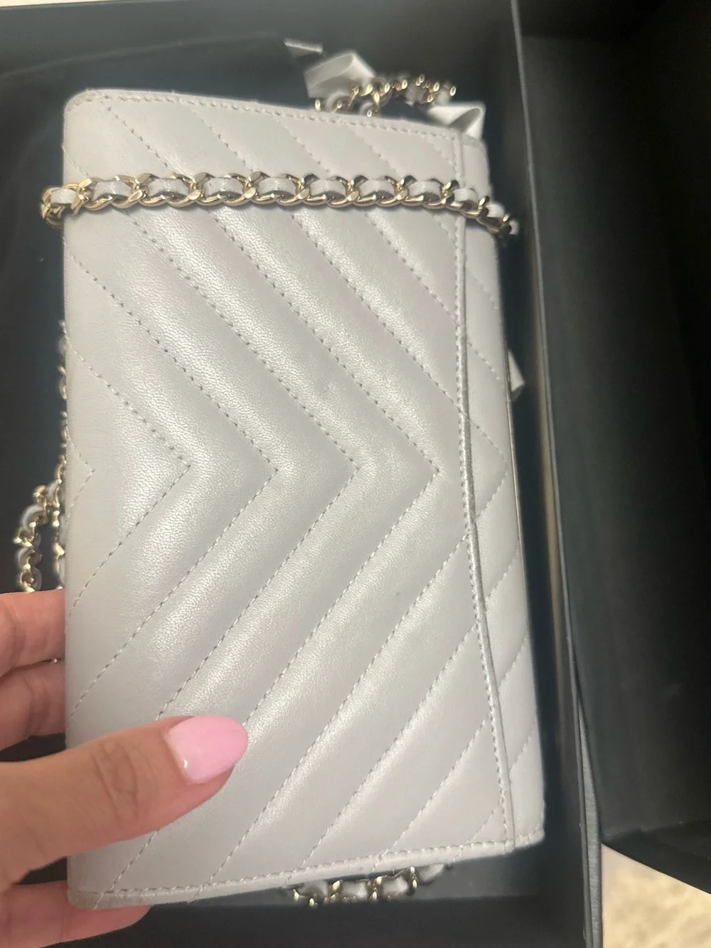 CHANEL Grey Trendy Quilted Chevron Lambskin WOS